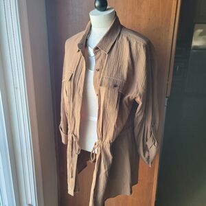 Calvin Klein Mustard 3/4 Sleeve Utility Jacket Tunic Top Size Lg